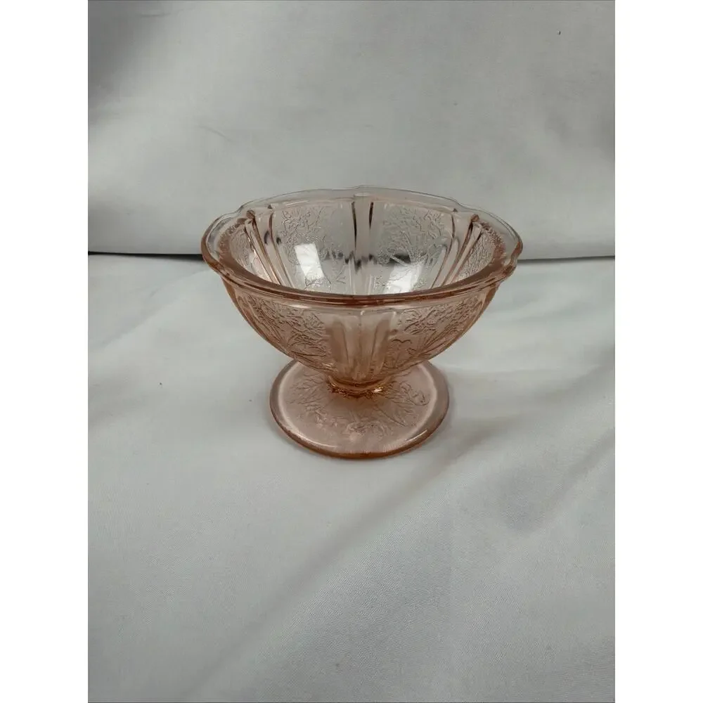 Vintage Jeannette Cherry Blossom Pink Depression Glass Sherbet Cups Set 5